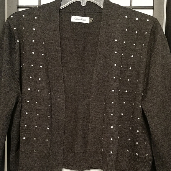 Calvin Klein Heather Gray Cropped Sweater w/Glitz sz Large - Picture 2 of 4